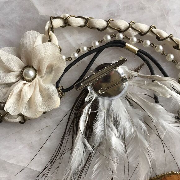 FLOWER PEARL Headband & Feather Peacock Pin! - Picture 4 of 5